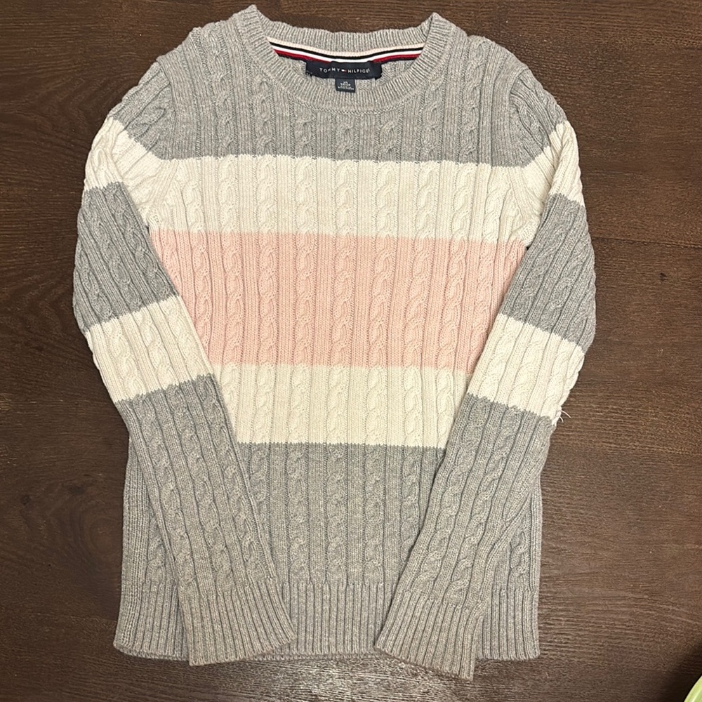 Tommy Hilfiger Gray and Pink Cable Knit Sweater